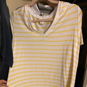 White & Yellow striped V-Neck